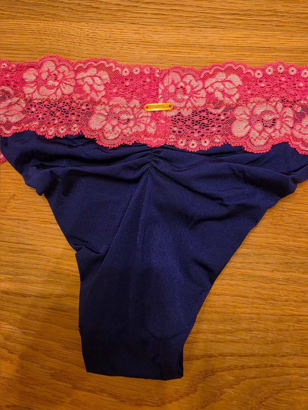 Beach Bunny Navy Bikini Briefs with Hot Pink Lace Waistband - Picture 6 of 7